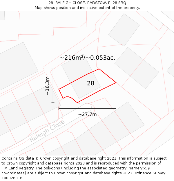28, RALEIGH CLOSE, PADSTOW, PL28 8BQ: Plot and title map