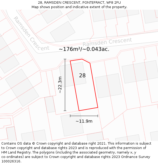 28, RAMSDEN CRESCENT, PONTEFRACT, WF8 2FU: Plot and title map