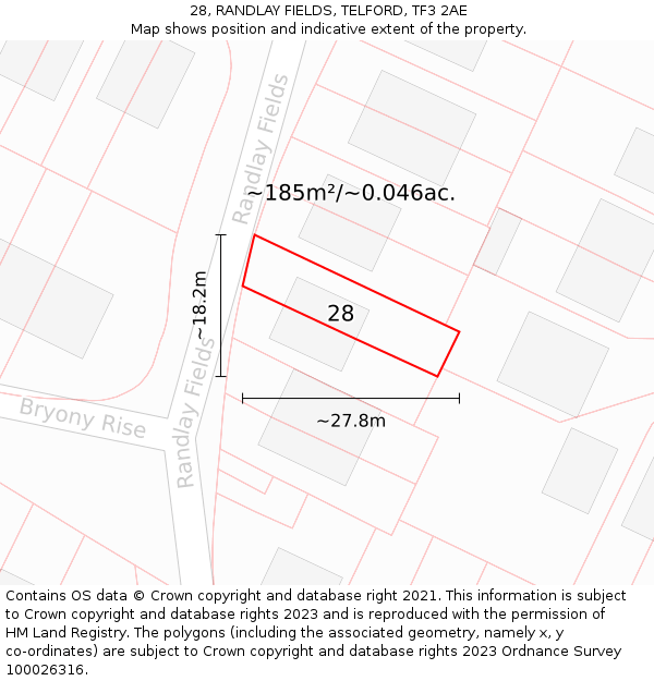 28, RANDLAY FIELDS, TELFORD, TF3 2AE: Plot and title map