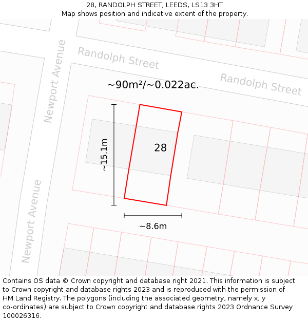 28, RANDOLPH STREET, LEEDS, LS13 3HT: Plot and title map