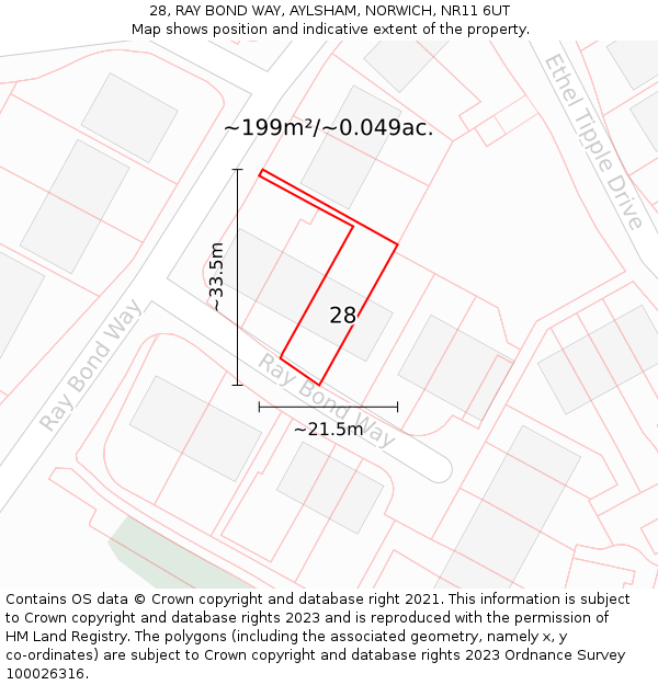 28, RAY BOND WAY, AYLSHAM, NORWICH, NR11 6UT: Plot and title map