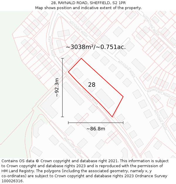 28, RAYNALD ROAD, SHEFFIELD, S2 1PR: Plot and title map