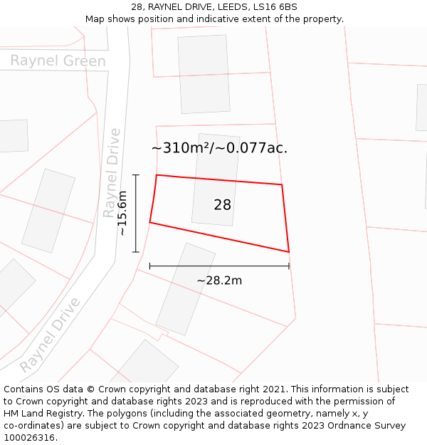 28, RAYNEL DRIVE, LEEDS, LS16 6BS: Plot and title map