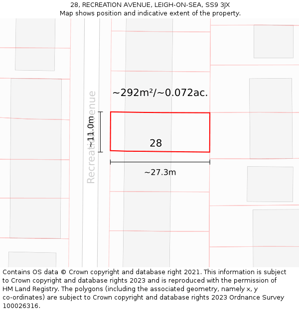 28, RECREATION AVENUE, LEIGH-ON-SEA, SS9 3JX: Plot and title map