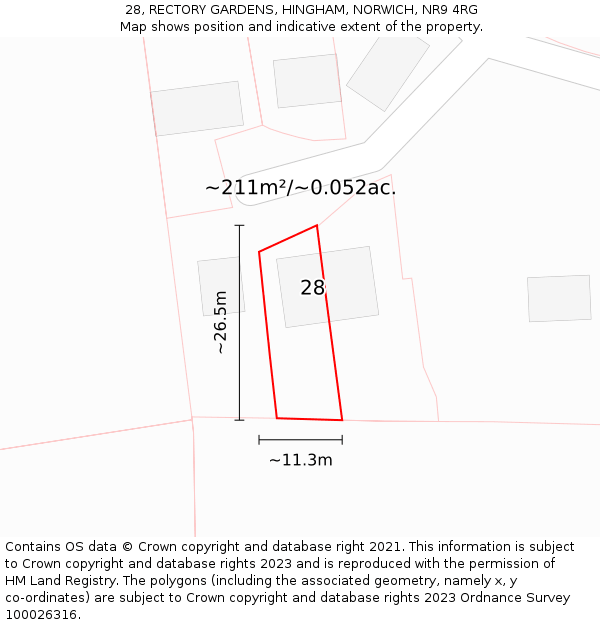 28, RECTORY GARDENS, HINGHAM, NORWICH, NR9 4RG: Plot and title map