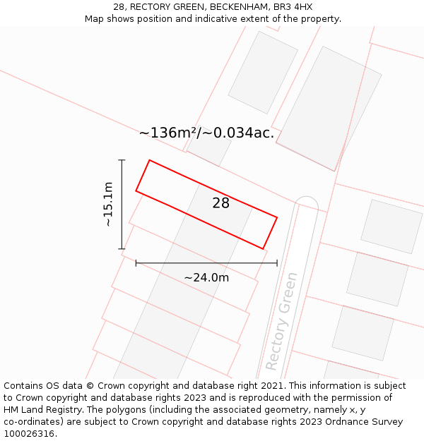 28, RECTORY GREEN, BECKENHAM, BR3 4HX: Plot and title map