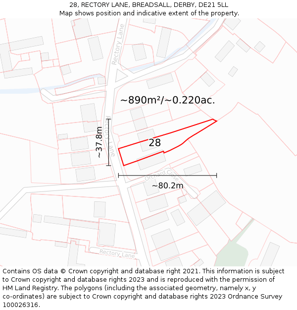 28, RECTORY LANE, BREADSALL, DERBY, DE21 5LL: Plot and title map