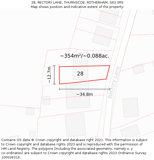 28, RECTORY LANE, THURNSCOE, ROTHERHAM, S63 0RS: Plot and title map