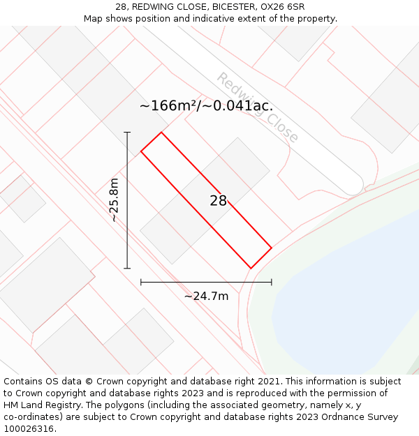 28, REDWING CLOSE, BICESTER, OX26 6SR: Plot and title map