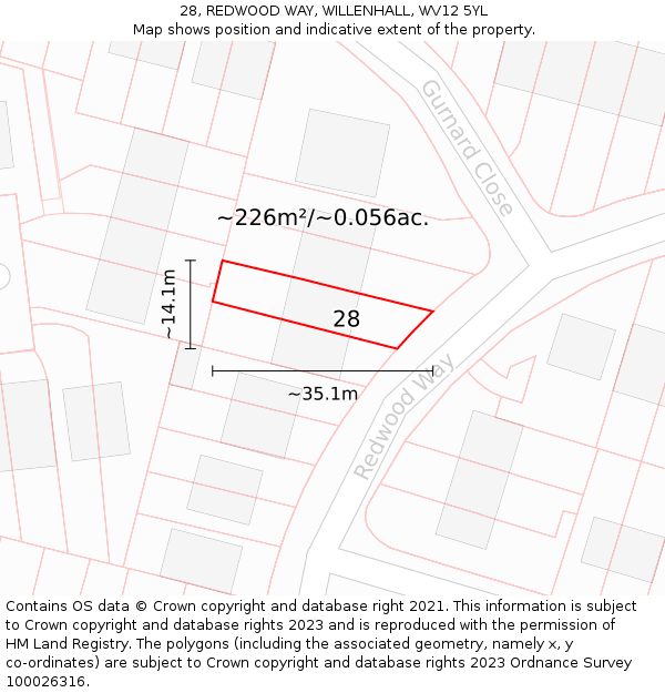 28, REDWOOD WAY, WILLENHALL, WV12 5YL: Plot and title map