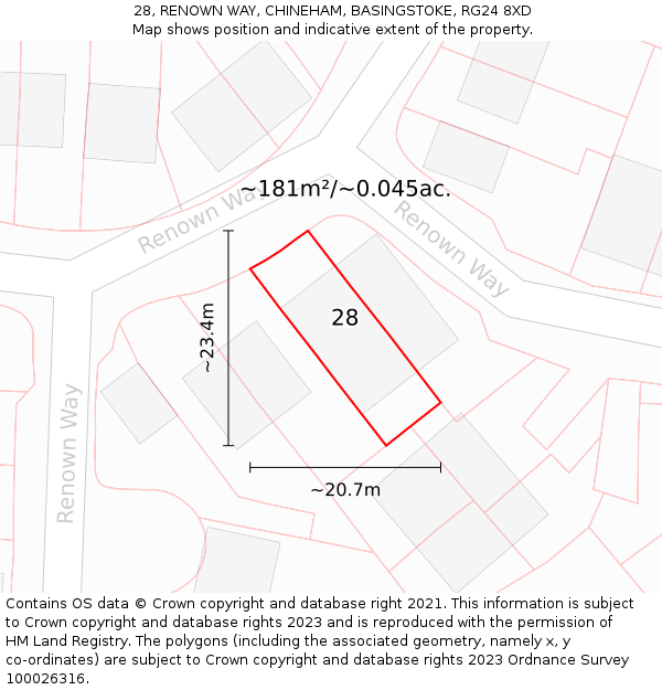 28, RENOWN WAY, CHINEHAM, BASINGSTOKE, RG24 8XD: Plot and title map