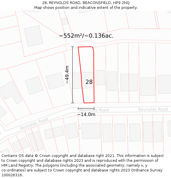 28, REYNOLDS ROAD, BEACONSFIELD, HP9 2NQ: Plot and title map
