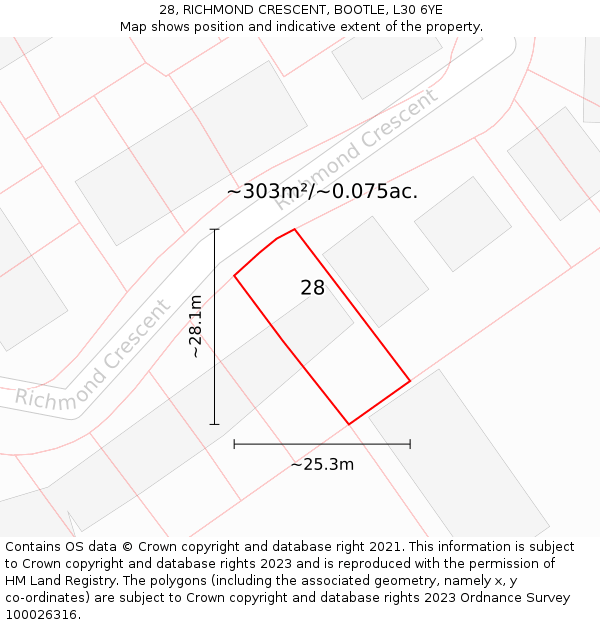 28, RICHMOND CRESCENT, BOOTLE, L30 6YE: Plot and title map