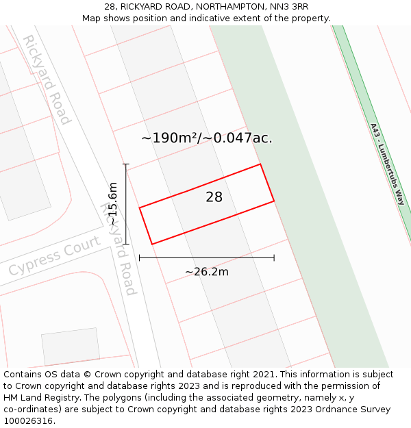 28, RICKYARD ROAD, NORTHAMPTON, NN3 3RR: Plot and title map