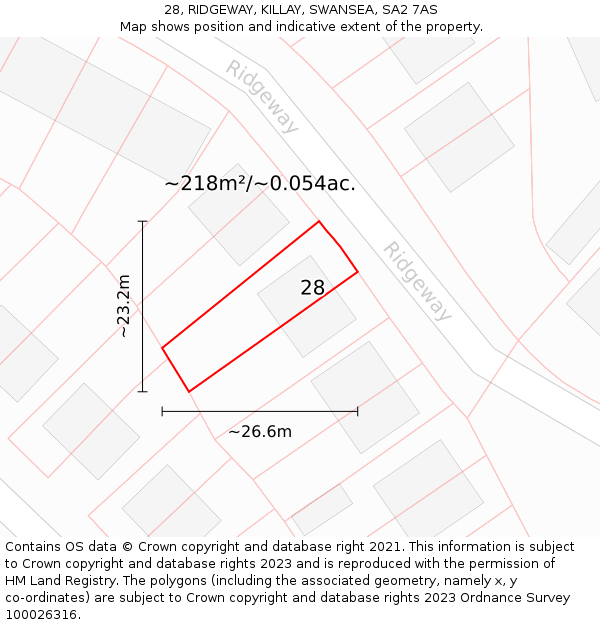 28, RIDGEWAY, KILLAY, SWANSEA, SA2 7AS: Plot and title map