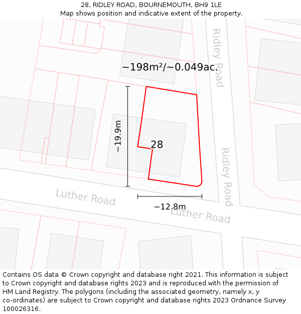 28, RIDLEY ROAD, BOURNEMOUTH, BH9 1LE: Plot and title map