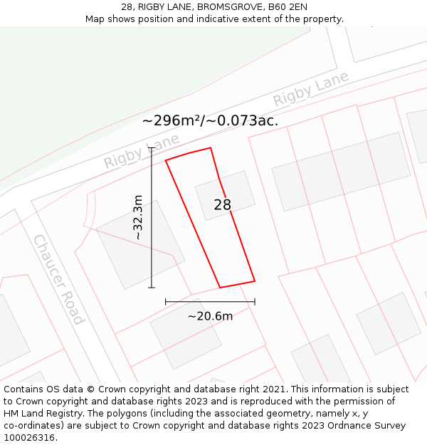 28, RIGBY LANE, BROMSGROVE, B60 2EN: Plot and title map