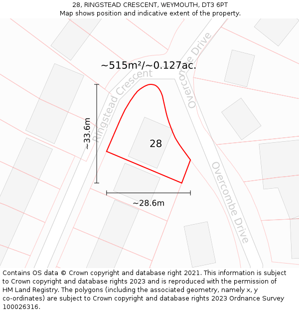 28, RINGSTEAD CRESCENT, WEYMOUTH, DT3 6PT: Plot and title map