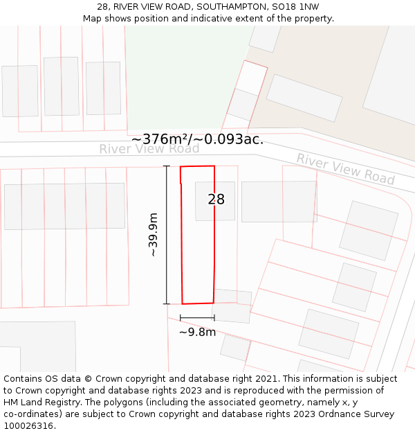 28, RIVER VIEW ROAD, SOUTHAMPTON, SO18 1NW: Plot and title map
