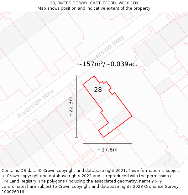 28, RIVERSIDE WAY, CASTLEFORD, WF10 1BX: Plot and title map