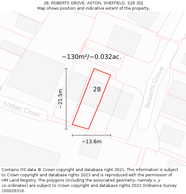 28, ROBERTS GROVE, ASTON, SHEFFIELD, S26 2DJ: Plot and title map
