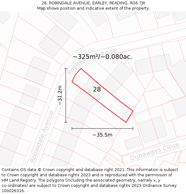 28, ROBINDALE AVENUE, EARLEY, READING, RG6 7JR: Plot and title map