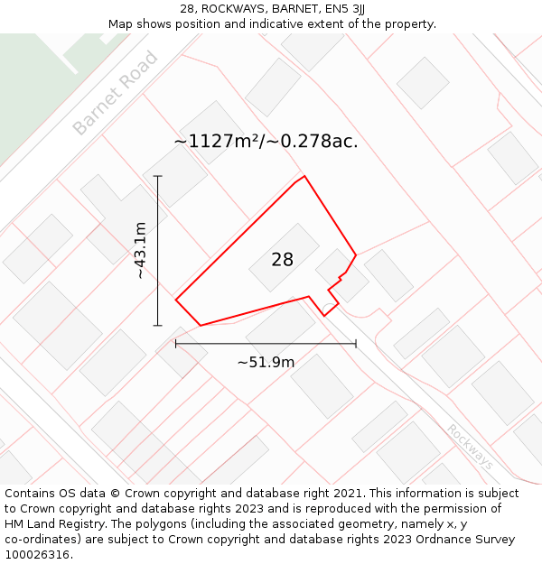 28, ROCKWAYS, BARNET, EN5 3JJ: Plot and title map