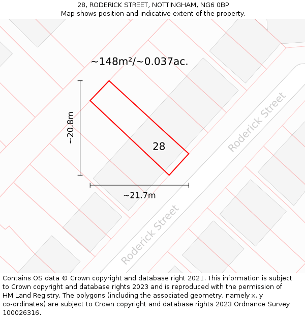 28, RODERICK STREET, NOTTINGHAM, NG6 0BP: Plot and title map