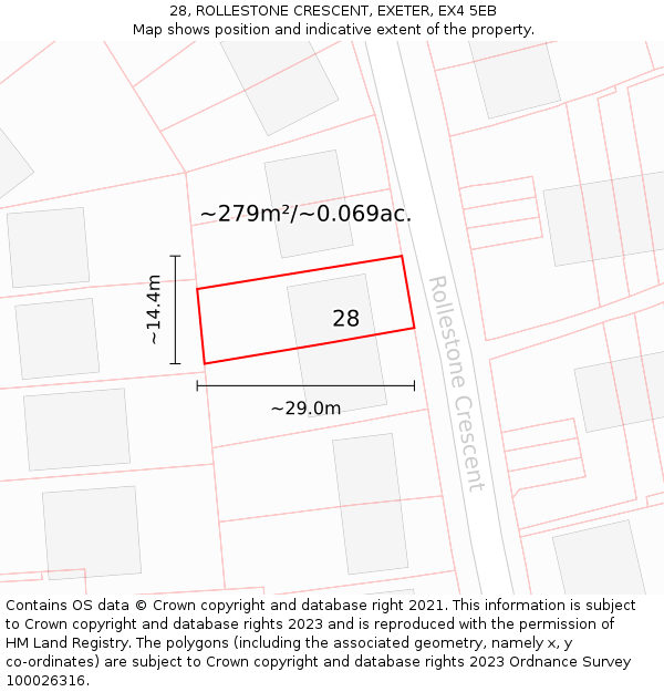 28, ROLLESTONE CRESCENT, EXETER, EX4 5EB: Plot and title map