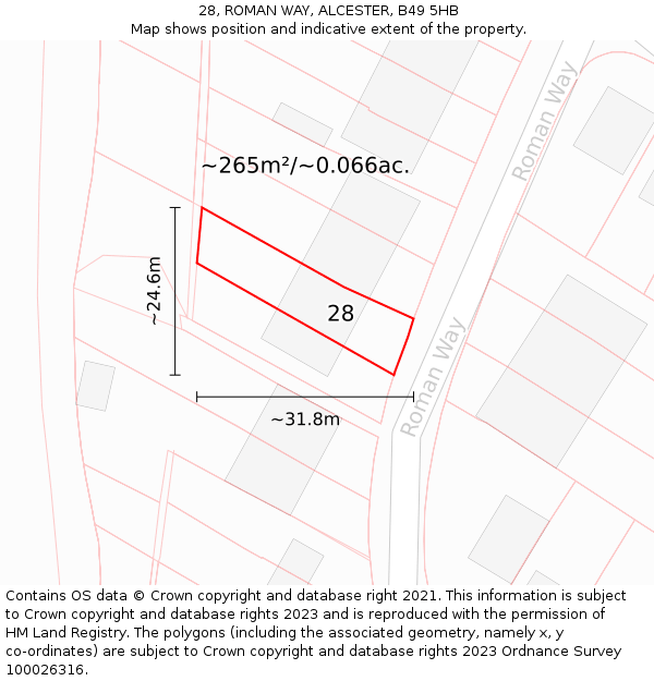 28, ROMAN WAY, ALCESTER, B49 5HB: Plot and title map