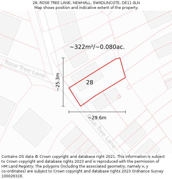 28, ROSE TREE LANE, NEWHALL, SWADLINCOTE, DE11 0LN: Plot and title map