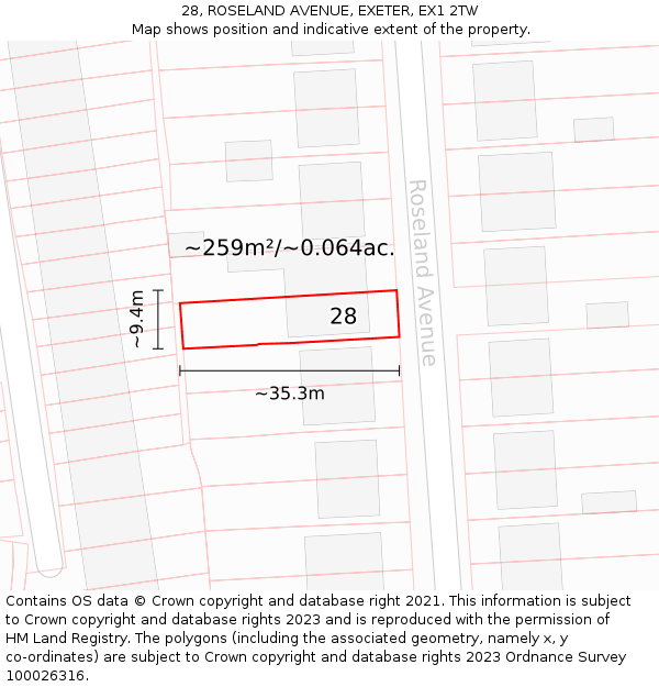 28, ROSELAND AVENUE, EXETER, EX1 2TW: Plot and title map
