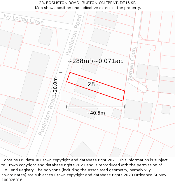 28, ROSLISTON ROAD, BURTON-ON-TRENT, DE15 9RJ: Plot and title map