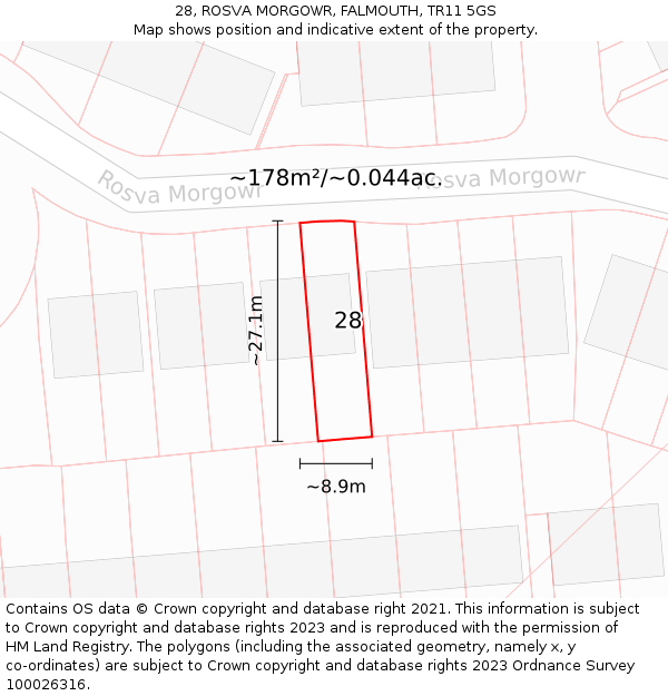 28, ROSVA MORGOWR, FALMOUTH, TR11 5GS: Plot and title map
