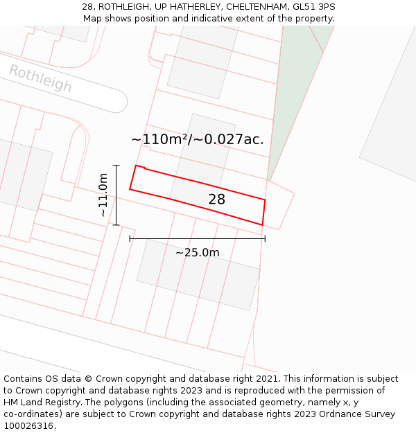 28, ROTHLEIGH, UP HATHERLEY, CHELTENHAM, GL51 3PS: Plot and title map