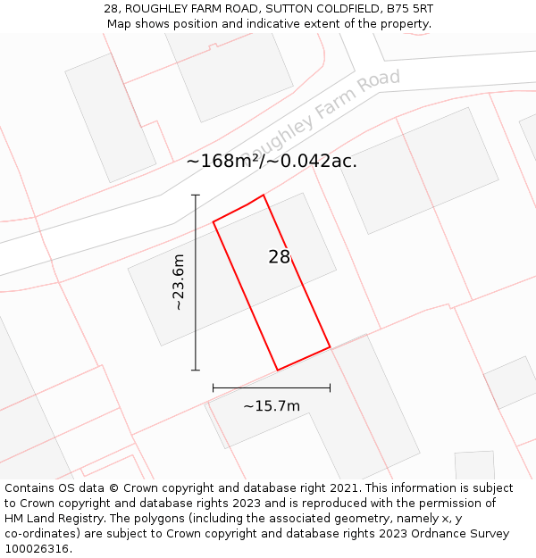 28, ROUGHLEY FARM ROAD, SUTTON COLDFIELD, B75 5RT: Plot and title map
