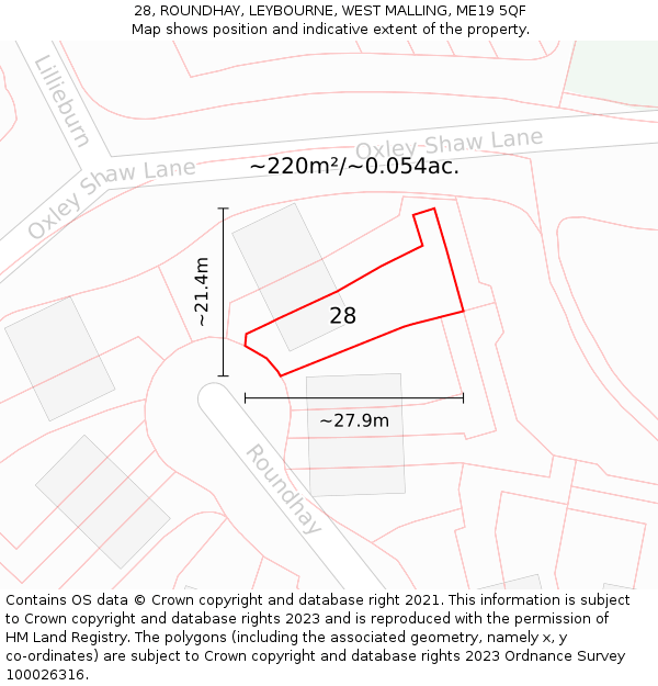 28, ROUNDHAY, LEYBOURNE, WEST MALLING, ME19 5QF: Plot and title map