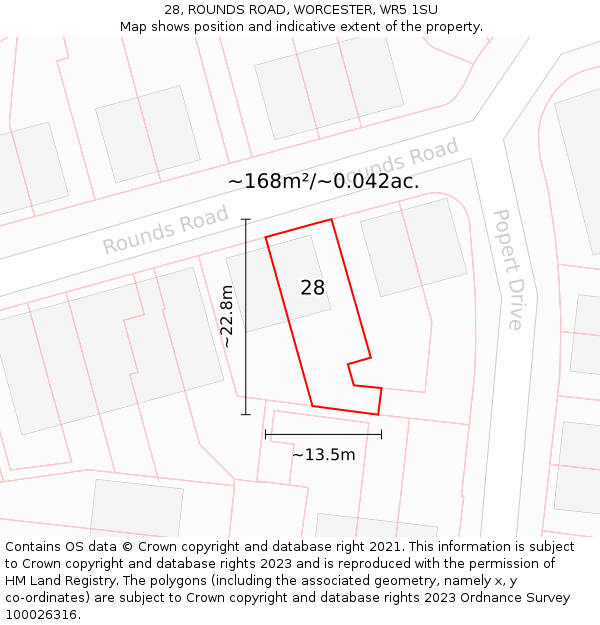 28, ROUNDS ROAD, WORCESTER, WR5 1SU: Plot and title map