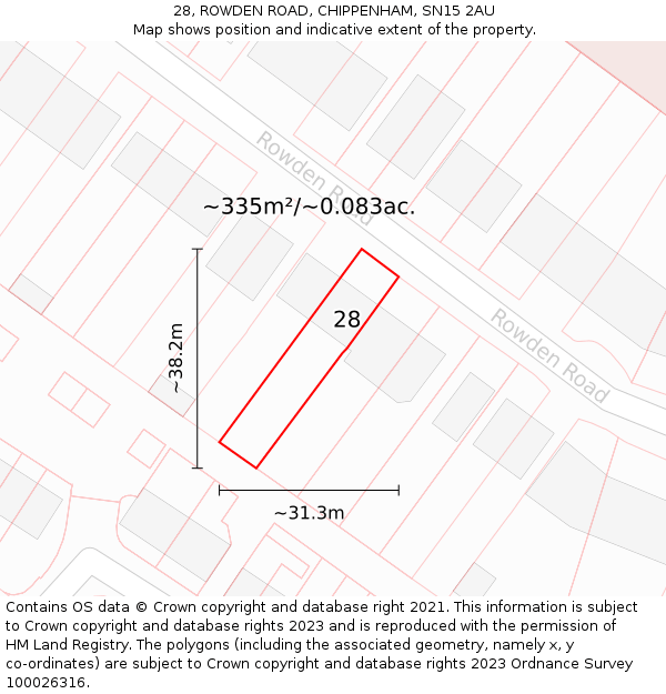 28, ROWDEN ROAD, CHIPPENHAM, SN15 2AU: Plot and title map