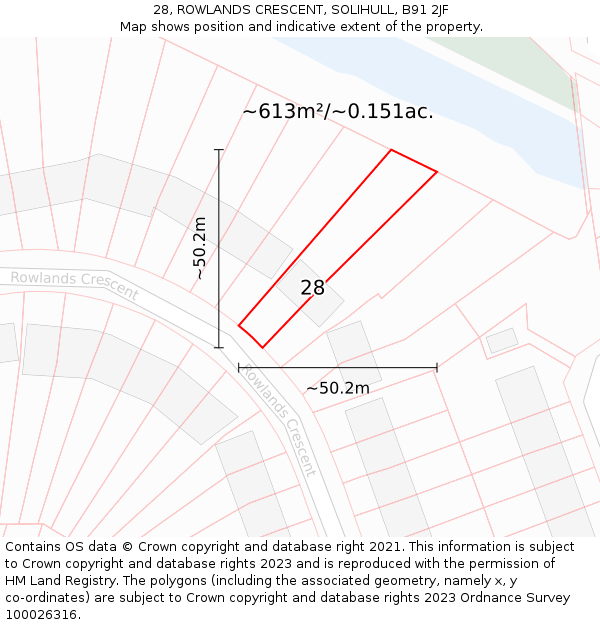 28, ROWLANDS CRESCENT, SOLIHULL, B91 2JF: Plot and title map