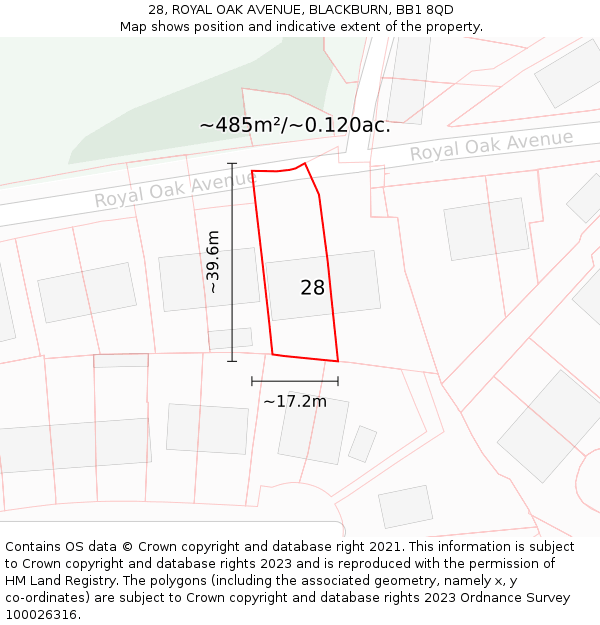 28, ROYAL OAK AVENUE, BLACKBURN, BB1 8QD: Plot and title map