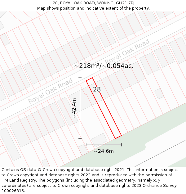 28, ROYAL OAK ROAD, WOKING, GU21 7PJ: Plot and title map