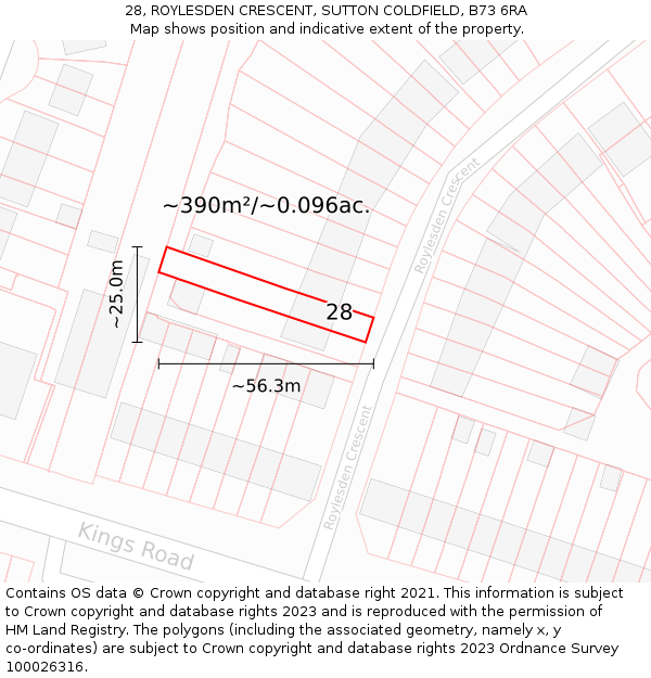 28, ROYLESDEN CRESCENT, SUTTON COLDFIELD, B73 6RA: Plot and title map