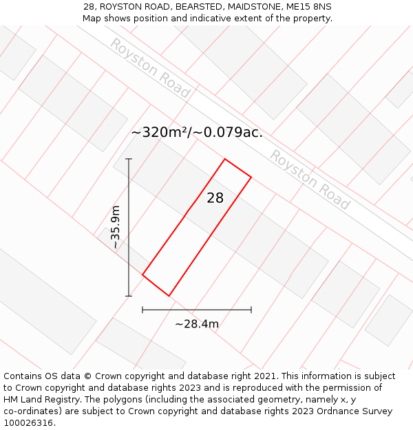 28, ROYSTON ROAD, BEARSTED, MAIDSTONE, ME15 8NS: Plot and title map