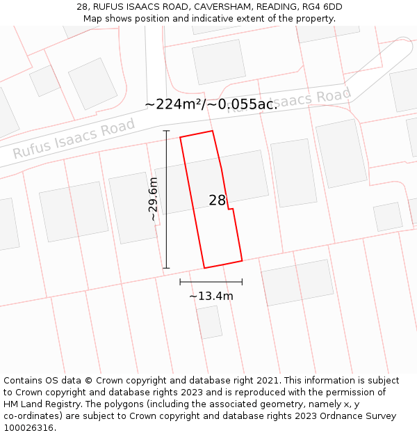 28, RUFUS ISAACS ROAD, CAVERSHAM, READING, RG4 6DD: Plot and title map