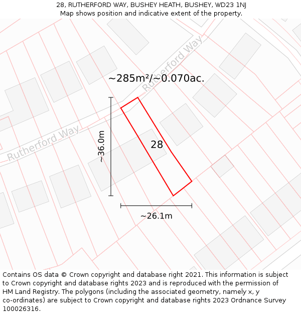 28, RUTHERFORD WAY, BUSHEY HEATH, BUSHEY, WD23 1NJ: Plot and title map