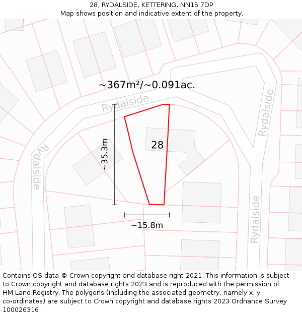 28, RYDALSIDE, KETTERING, NN15 7DP: Plot and title map