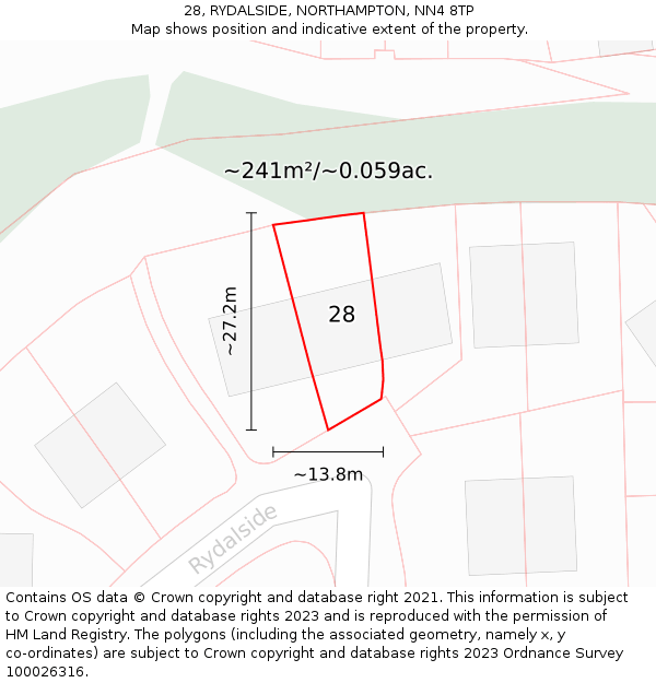 28, RYDALSIDE, NORTHAMPTON, NN4 8TP: Plot and title map