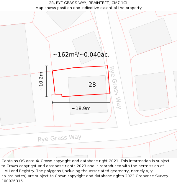 28, RYE GRASS WAY, BRAINTREE, CM7 1GL: Plot and title map