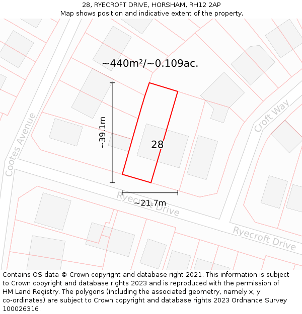 28, RYECROFT DRIVE, HORSHAM, RH12 2AP: Plot and title map